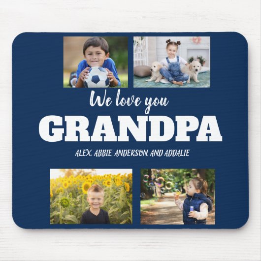 We Love You Grandpa 4 Photo Navy Blue マウスパッド (正面)