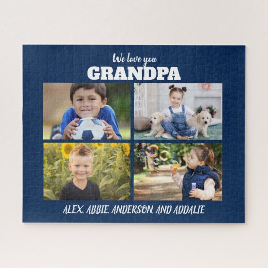 We Love You Grandpa 4 Photo Navy Blue 16x20 ジグソーパズル (横)
