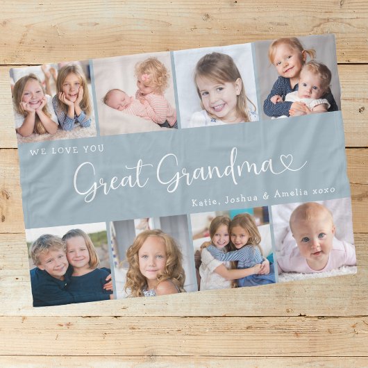 We Love You Great Grandma Photo Collage Heart フリースブランケット