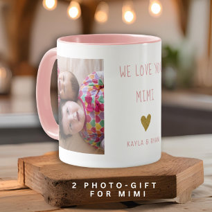 We Love You Mimi 2フォトコラージュおばあちゃんピンク マグカップ