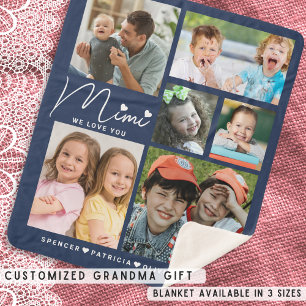 We Love You Mimi Grandkids 6 Photo Collage Blue シェルパブランケット