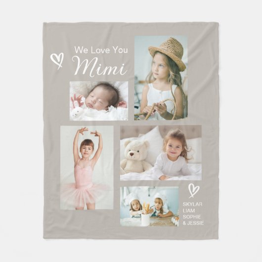 We Love You Mimi Grandkids Photo Collage Keepsake フリースブランケット (正面)