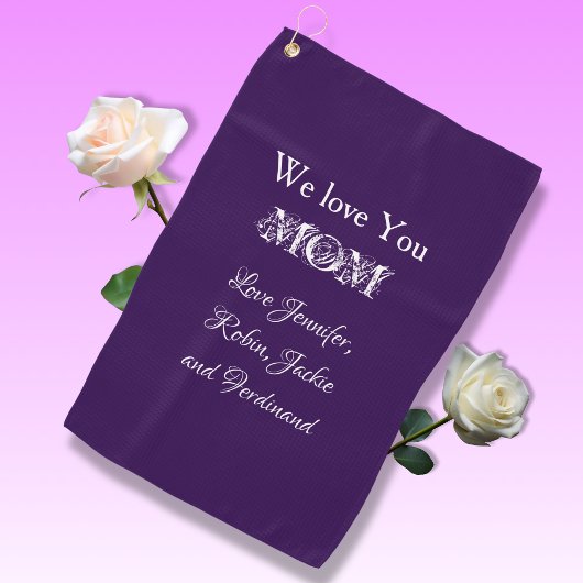 'We Love You Mom' from...Elegant Script Purple ゴルフタオル