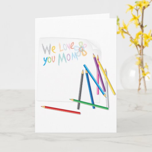 We Love You Mom Hand-Drawn Crayon Art カード (黄色い花)