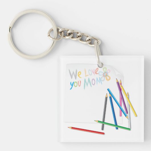 We Love You Mom Hand-Drawn Crayon Art キーホルダー (正面)