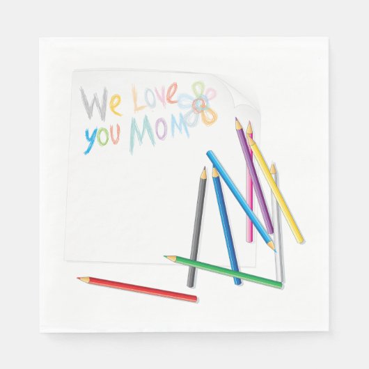 We Love You Mom Hand-Drawn Crayon Art スタンダードランチョンナプキン (正面)