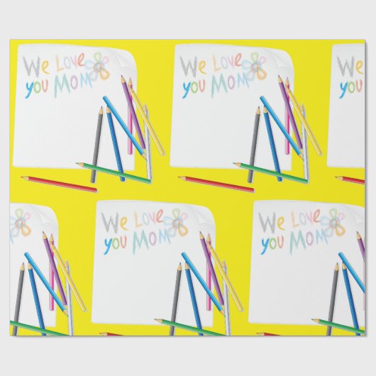 We Love You Mom Hand-Drawn Crayon Art ラッピングペーパー (フラット)