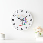 We Love You Mom Hand-Drawn Crayon Art ラージ壁時計 (ホーム)