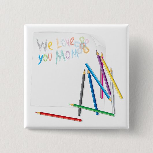 We Love You Mom Hand-Drawn Crayon Art 缶バッジ (正面)