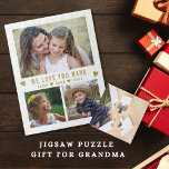 We Love You Nana 3 Photo Collage White ジグソーパズル<br><div class="desc">Personalize this fun photo puzzle with 3 favorite grandkids photos for grandma to solve. Add a loving message and names for the personal touch.</div>
