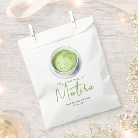 We love you so Matcha Baby Shower フェイバーバッグ (クリップ留めされた状態)