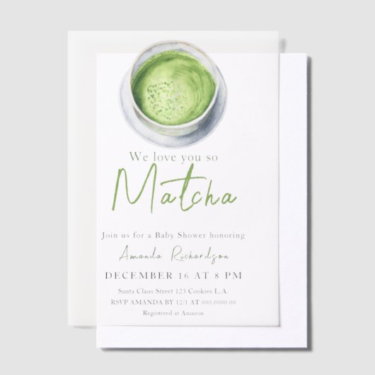 We love you so Matcha Baby Shower ベラム紙招待状 (オフセット)