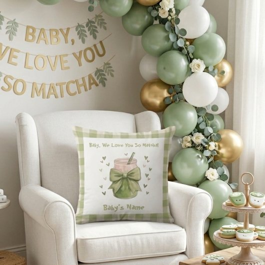 We Love You So Matcha Cozy Gingham Bow クッション