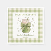We Love You So Matcha Green Bow Gingham スタンダードカクテルナプキン (正面)