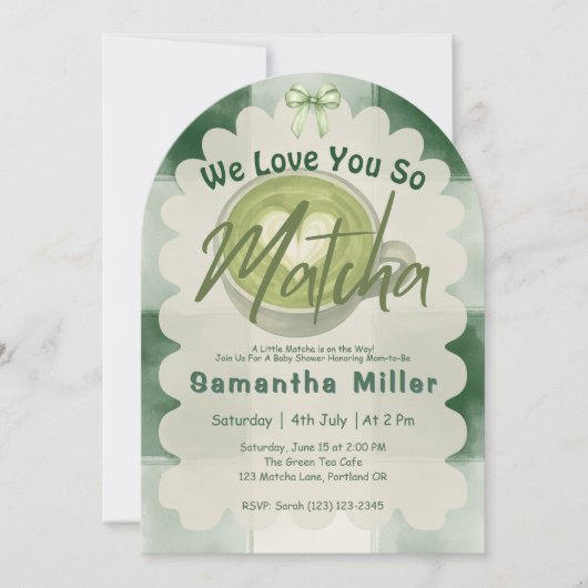 We Love You So Matcha Modern Baby Shower 招待状 (正面)
