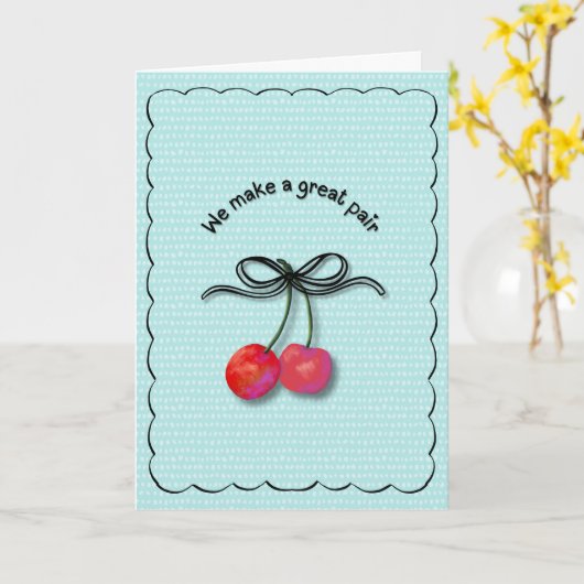 "We Make a Great Pair" Cherries and Bow Valentine カード (黄色い花)