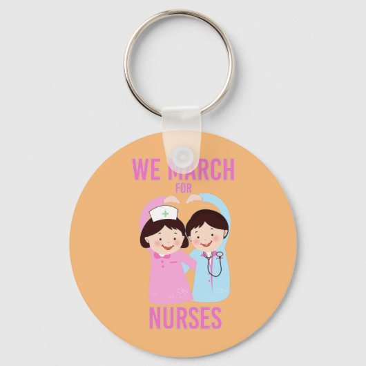 We March forナース-おもしろい Cute Cartoonナース キーホルダー (正面)