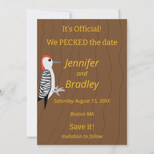 We Pecked the Date Funny Woodpecker 招待状 (正面)