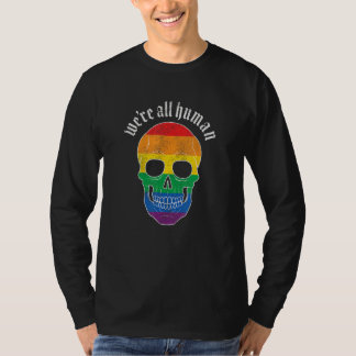 We re All Human  Gay Pride Rainbow Skull  Grunge Tシャツ