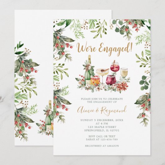 We’re Engaged Christmas Cocktail Engagement Party 招待状 (正面/裏面)