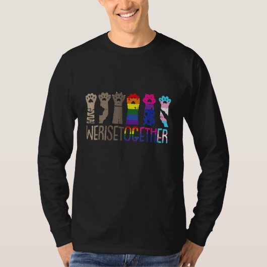We Rise Together Gay Pride Cat Paw Print Kitten LG Tシャツ (正面)