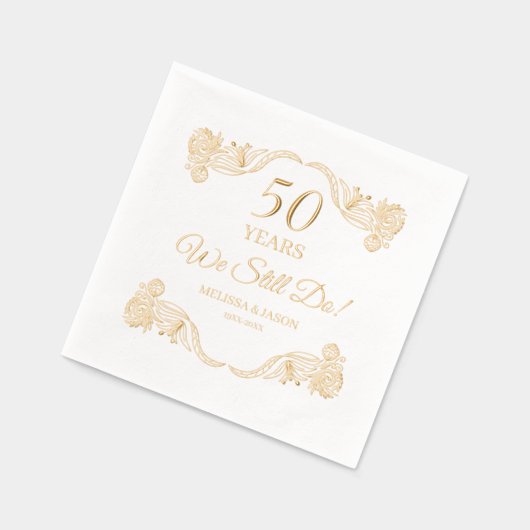 "We Still Do" 50th Wedding Anniversary Floral 箔ナプキン (左)