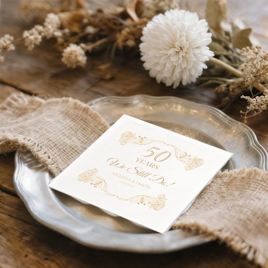 "We Still Do" 50th Wedding Anniversary Floral 箔ナプキン