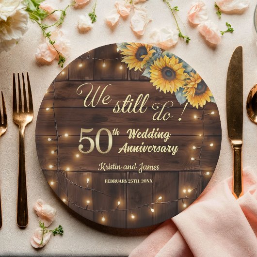 We Still Do 50th Wedding Anniversary String Lights ペーパープレート