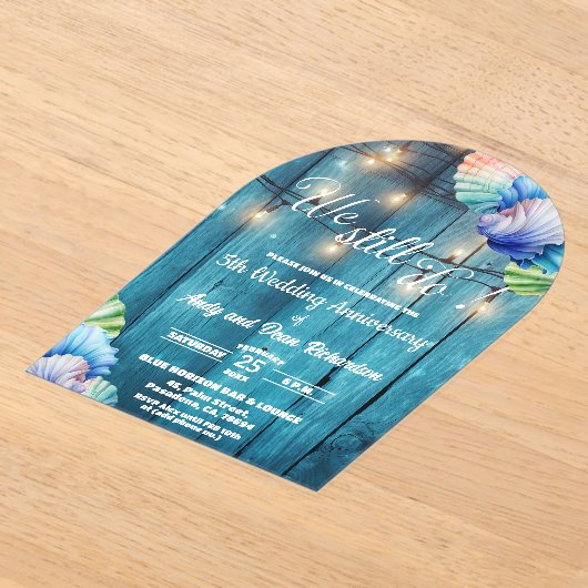 We Still Do 5th Wedding Anniversary String Lights アクリル招待状 (レイダウン)