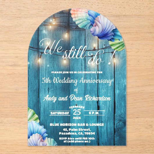 We Still Do 5th Wedding Anniversary String Lights アクリル招待状 (正面)