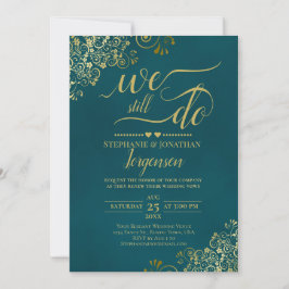 We Still Do Elegant Dark Teal & Gold Vow Renewal 招待状