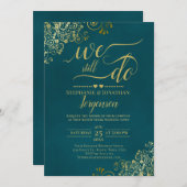 We Still Do Elegant Dark Teal & Gold Vow Renewal 招待状 (正面/裏面)