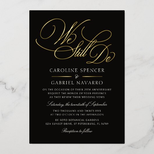 We Still Do Formal Script Anniversary Vow Renewal 箔招待状 (正面)