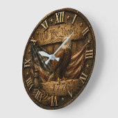 We the People 1776 Rustic American Flag ラージ壁時計 (傾斜)