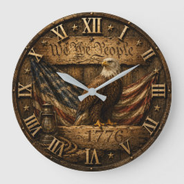 We the People 1776 Rustic American Flag ラージ壁時計