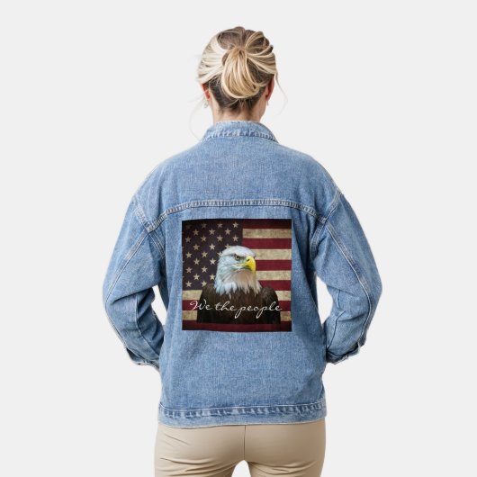 We The People American Flag Bald Eagle  デニムジャケット (モデル)