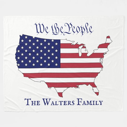 We the People USA Stars & ストライプMapsファミリー名 フリースブランケット (正面(横))