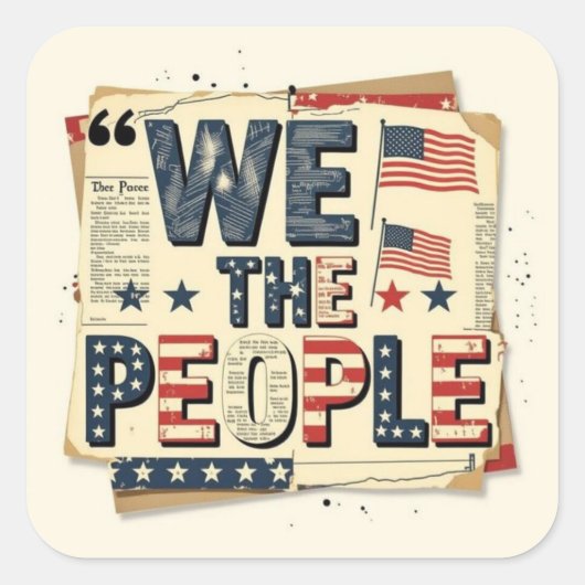 We the people vintage patriotic collage スクエアシール (正面)