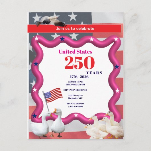 We The Silly Geese 250th Funny Celebration インビテーションポストカード (正面)