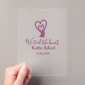 We tied the knot pink heart knots name date romant アクリル招待状 (インサイチュ (ポータブル))