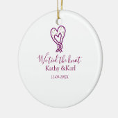 We tied the knot pink heart knots name date romant セラミックオーナメント (左)