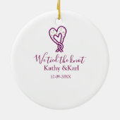 We tied the knot pink heart knots name date romant セラミックオーナメント (裏面)