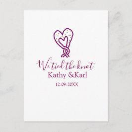 We tied the knot pink heart knots name date romant ポストカード