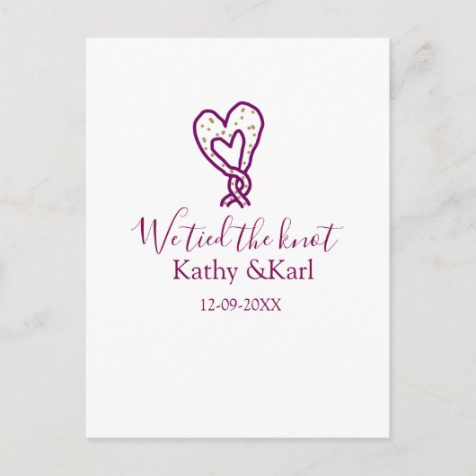 We tied the knot pink heart knots name date romant ポストカード (正面)