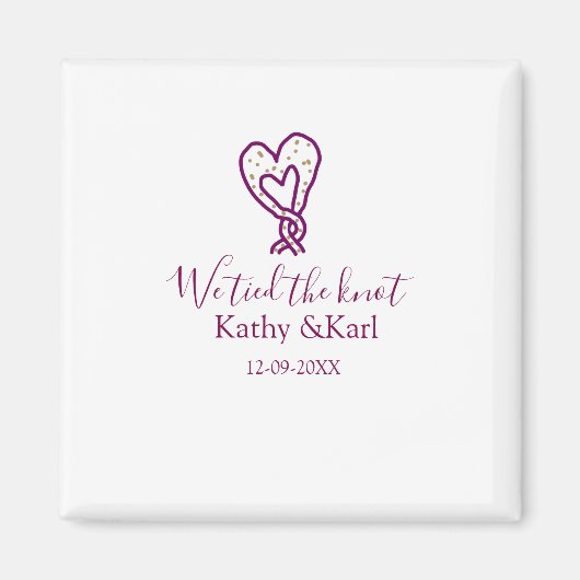 We tied the knot pink heart knots name date romant マグネット (正面)