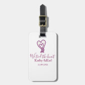 We tied the knot pink heart knots name date romant ラゲッジタグ (正面縦)