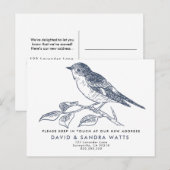 We’ve Moved Postcard – Elegant Bird Illustration 案内ポストカード (正面/裏面)