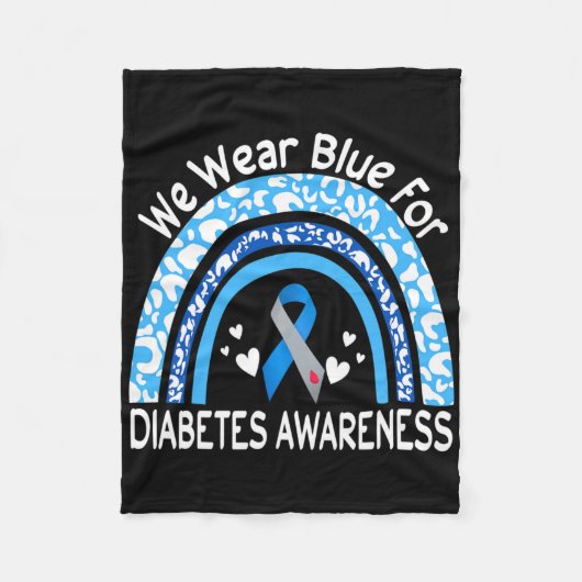 We Wear Blue For Diabetes Awareness Rainbow Leopar フリースブランケット (正面)