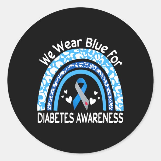 We Wear Blue For Diabetes Awareness Rainbow Leopar ラウンドシール (正面)
