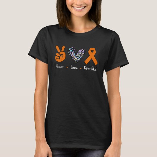 We Wear Orange MS Multiple Sclerosis Peace Love Cu Tシャツ (正面)